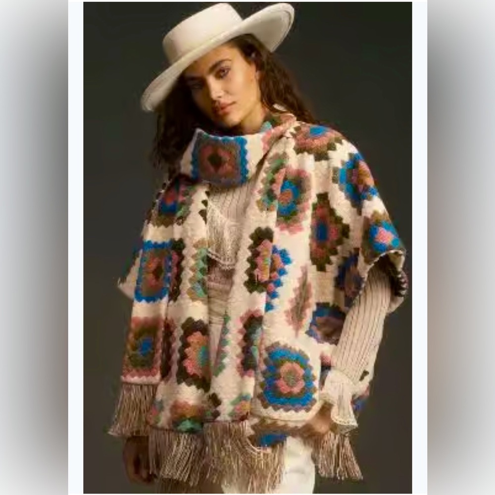 Anthropologie Hutch Rai Crochet Poncho Reversible